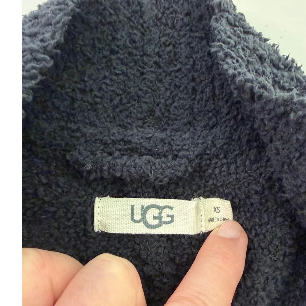 UGG Fremont Fluffy Cardigan Women XS Black Open Front Fuzzy Knit Sweater 1098870